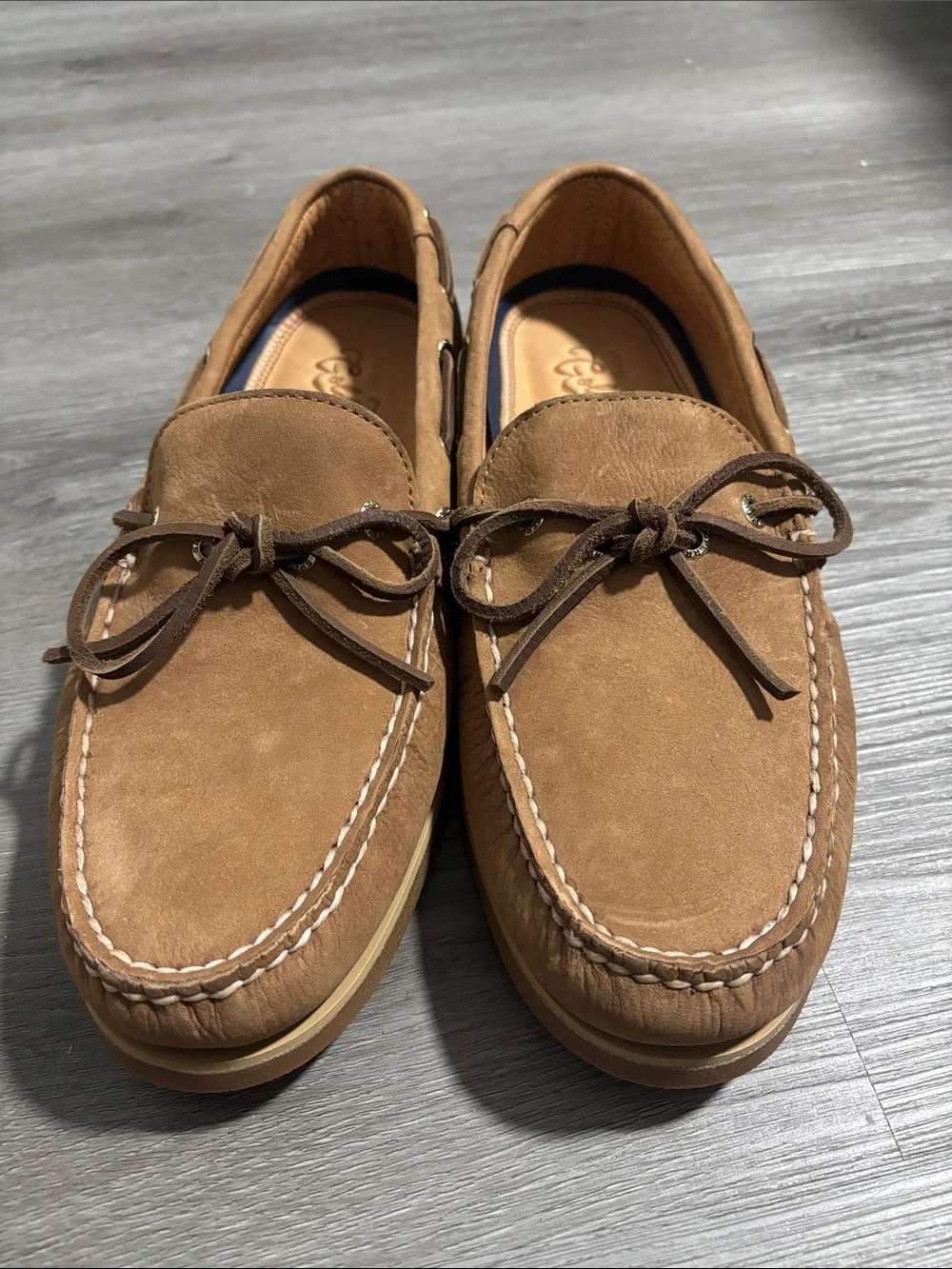 Sperry Men’s Tan Suede Boat Shoes with Lace Detail